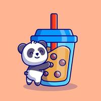 mignonne Panda étreinte boba Lait thé dessin animé vecteur icône illustration. animal boisson icône concept isolé prime vecteur. plat dessin animé style