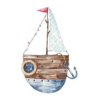 aquarelle illustration avec bateau, voilier transport. bateau, bateau art vecteur