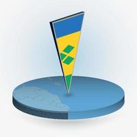 Saint Vincent et le grenadines carte dans rond isométrique style avec triangulaire 3d drapeau de Saint Vincent et le grenadines vecteur