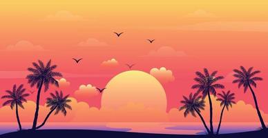 coucher de soleil sur la mer réaliste sur le fond des palmiers - vecteur