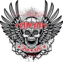 signe gothique avec crâne et ailes, t-shirts design vintage grunge vecteur