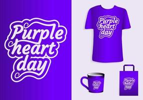 violet cœur journée. typographie affiche, T-shirt, tasse, fourre-tout sac, marchandise impression conception. vecteur