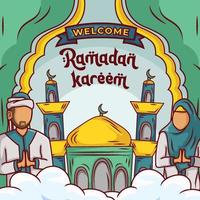 Ramadan kareem avec main tiré islamique illustration ornement vecteur