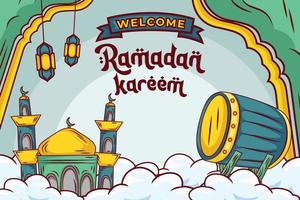 Ramadan kareem avec main tiré islamique illustration ornement vecteur