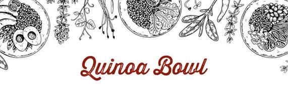 quinoa bol Contexte. main tiré vecteur illustration dans esquisser style. restaurant menu conception