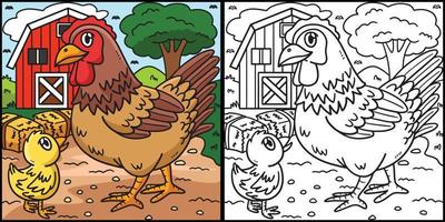 page de coloriage de poulet illustration colorée vecteur