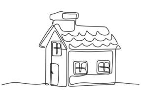 un dessin au trait continu d'une maison simple avec une cheminée. conception linéaire de croquis minimaliste maison familiale isolée sur fond blanc. concept extérieur de la maison. illustration vectorielle vecteur