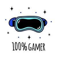 vr casque, virtuel ou augmenté réalité lunettes. vecteur icône isolé sur blanche. moderne technologie. gadget pour Jeux, vidéo, 3d. plat dessin animé griffonnage, 100 joueur. brillant clipart pour logo, applications, impressions