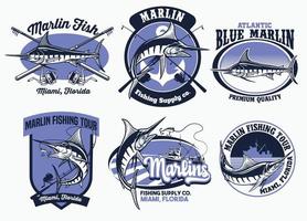 ensemble de marlin pêche badge vecteur