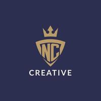 NC logo avec bouclier et couronne, monogramme initiale logo style vecteur