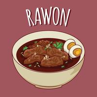 rawon illustration indonésien nourriture avec dessin animé style vecteur