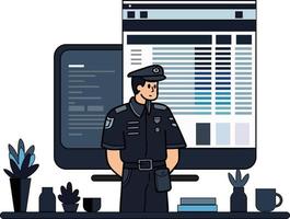 policier et police station illustration dans griffonnage style vecteur