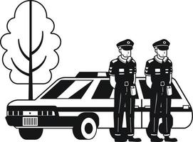 policier avec police voiture illustration dans griffonnage style vecteur