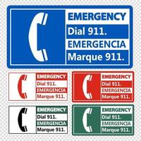 Appel d'urgence bilingue 911 signe sur fond transparent vecteur
