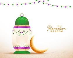 illuminé arabe lanterne et croissant d'or lune pour saint mois de Ramadan kareem concept. vecteur