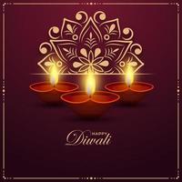 content diwali fête concept avec illuminé pétrole les lampes et mandala modèle sur foncé bordeaux Contexte. vecteur