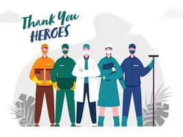 remercier vous à médecin, infirmière, balayeuse, livraison courrier Hommes héros travail pendant corona virus. vecteur