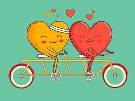 mignonne cœurs forme couple équitation tandem vélo pour la Saint-Valentin journée concept. vecteur