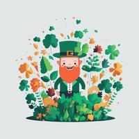 de bonne humeur content lutin homme personnage sur trèfle paysage pour st patrick's journée concept. vecteur