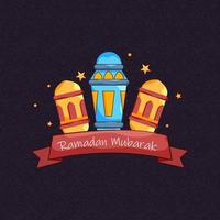 islamique saint mois de Ramadan concept avec coloré éclairant lanternes sur violet Contexte. vecteur