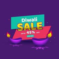 diwali vente affiche conception avec allumé pétrole les lampes. vecteur