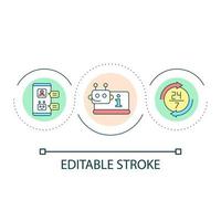 chatbot dans informationnel soutien boucle concept icône. automatique répondre algorithme. numérisation abstrait idée mince ligne illustration. isolé contour dessin. modifiable accident vasculaire cérébral vecteur