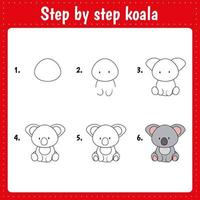dessin leçon pour les enfants. Comment dessiner koala. dessin Didacticiel avec marrant animal. étape par étape répète le photo. des gamins activité art page pour livre. vecteur illustration.
