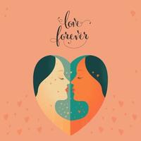 la Saint-Valentin journée concept avec romantique lesbienne couple personnage à l'intérieur cœur forme. vecteur