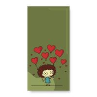 doddle style mignonne peu fille en portant rouge cœur forme des ballons sur pastel olive Contexte et copie espace. l'amour ou la Saint-Valentin journée concept. vecteur