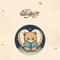 content la Saint-Valentin journée concept avec mignonne nounours ours en train de lire une livre, cœur forme sur beige Contexte. vecteur