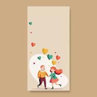 de bonne humeur Jeune garçon et fille en portant mains ensemble avec coloré cœur des ballons décoré beige Contexte et copie espace. vecteur
