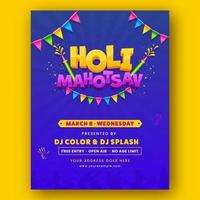 Holi mahotsav fête invitation carte modèle disposition avec un événement détails dans bleu couleur. vecteur