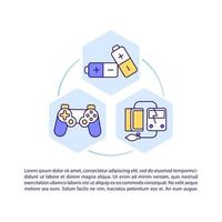 icônes de ligne de concept de produits électroniques avec texte vecteur