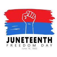 juneteenth liberté journée. contour serré poing, élevé main sur rouge et bleu texturé drapeau. symbole de nationale africain américain indépendance journée. histoire et patrimoine. vecteur illustration sur blanc