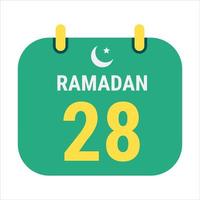 28e Ramadan célébrer avec blanc et d'or croissant lunes. et Anglais Ramadan texte. vecteur