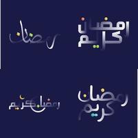 brillant blanc Ramadan kareem calligraphie avec amusement et coloré conception éléments vecteur