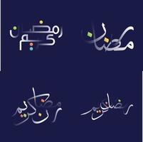 brillant blanc Ramadan kareem calligraphie pack avec coloré islamique géométrique motifs et floral dessins vecteur