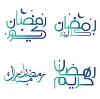 célébrer le saint mois de Ramadan avec pente vert et bleu arabe calligraphie. vecteur