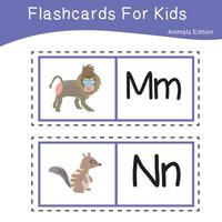 animal alphabet flashcard. éducatif imprimable flashcard. vecteur illustrations.