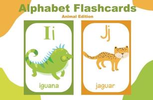 animal alphabet flashcard. éducatif imprimable flashcard. vecteur illustrations.