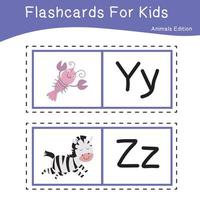 animal alphabet flashcard. éducatif imprimable flashcard. vecteur illustrations.