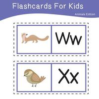 animal alphabet flashcard. éducatif imprimable flashcard. vecteur illustrations.