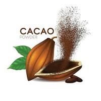 fèves de cacao avec illustration vectorielle de feuilles vertes vecteur