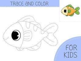 trace et Couleur coloration livre avec poisson pour enfants. coloration page avec dessin animé poisson. illustration pour enfants. vecteur