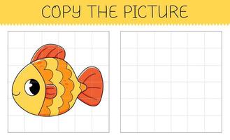 copie le image est un éducatif Jeu pour des gamins avec poisson rouge. mignonne dessin animé poisson. vecteur