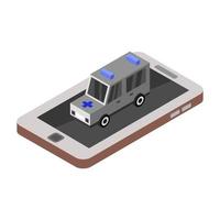 smartphone avec ambulance et isométrique d'urgence vecteur