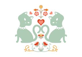 Illustration folklorique de chat floral