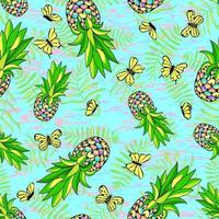 fond transparent floral d'été tropical avec des ananas et des papillons. impression pour fabrik, papier et web. vecteur