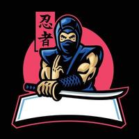 Japonais ninja mascotte tenir le katana épée vecteur