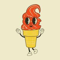 mignonne dessin animé la glace crème personnage. content et de bonne humeur émotions. vieux animation Années 60 années 70, marrant dessin animé personnages. branché illustration dans rétro style. vecteur